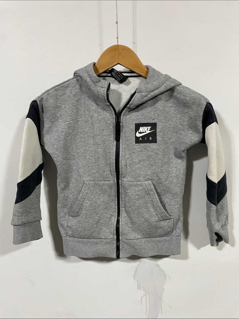 Nike Grey Kids Full-Zip Hoodie with Black and White Sleeve Accents